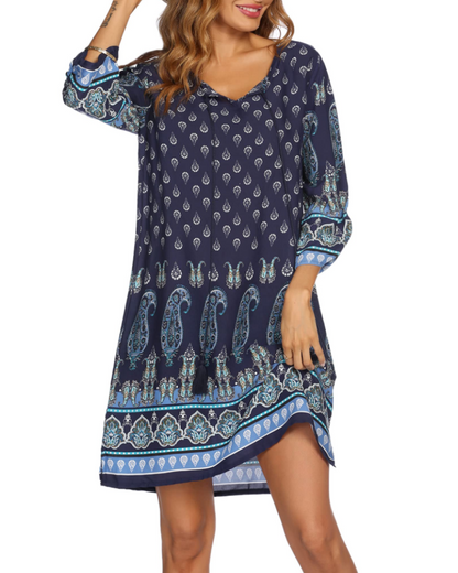 Robe Mini Femme en tissu léger, col V, coupe fluide – Menvelo