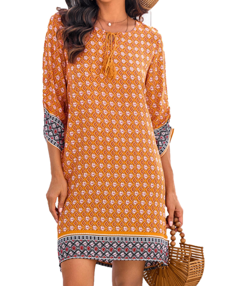Robe Mini Femme en tissu léger, col V, coupe fluide – Menvelo