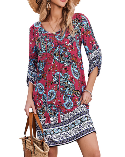 Robe Mini Femme en tissu léger, col V, coupe fluide – Menvelo