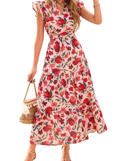 Robe Midi Femme en tissu léger, col V, coupe fluide – Menvelo
