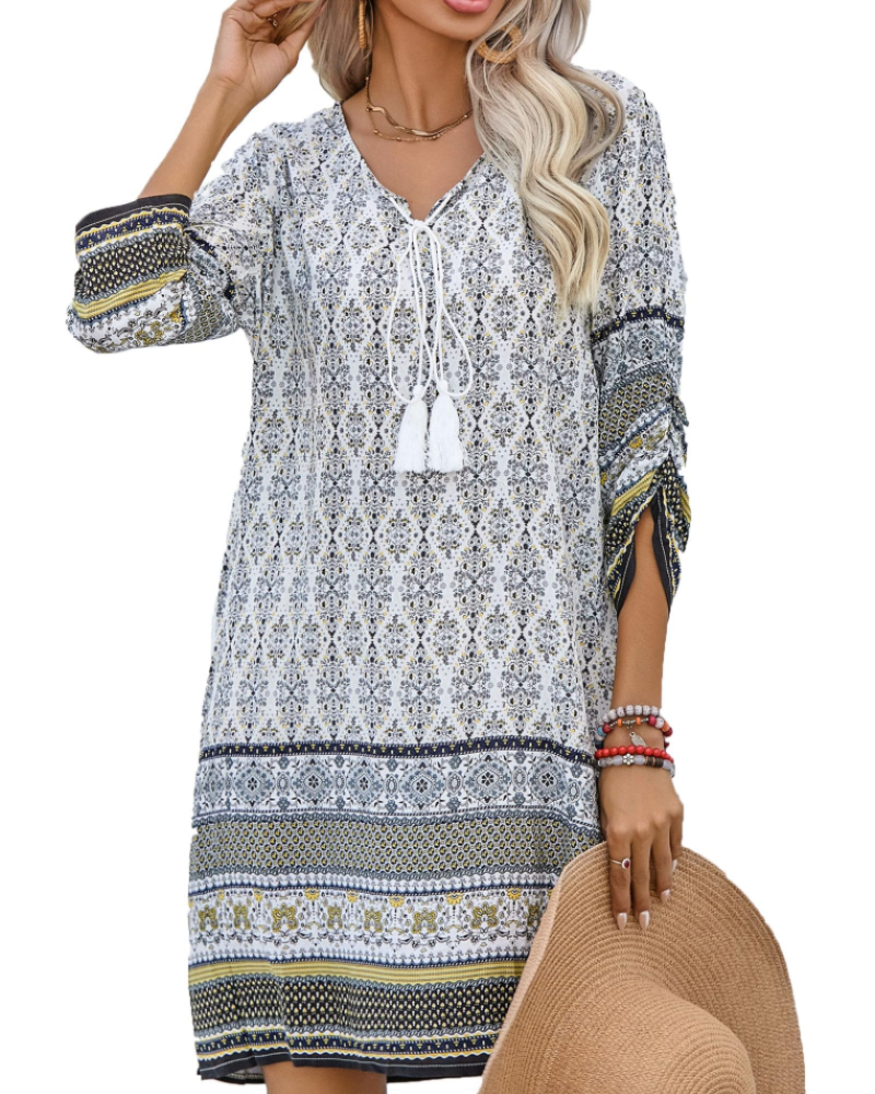 Robe Mini Femme en tissu léger, col V, coupe fluide – Menvelo