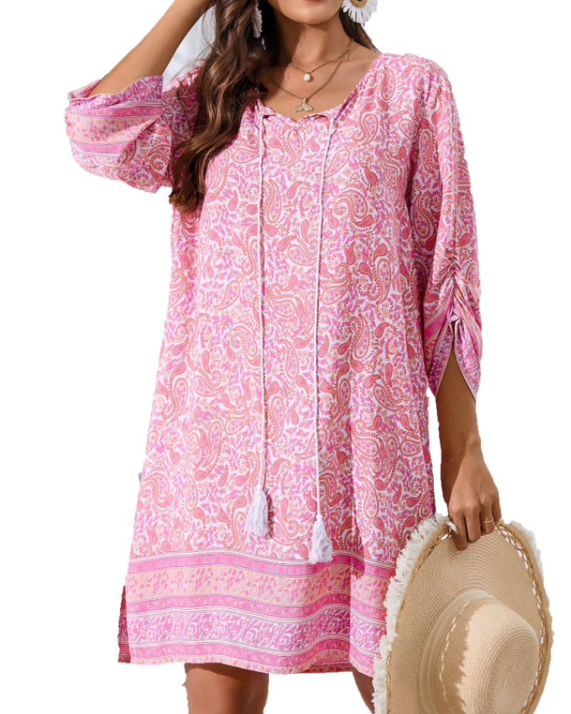 Robe Mini Femme en tissu léger, col V, coupe fluide – Menvelo