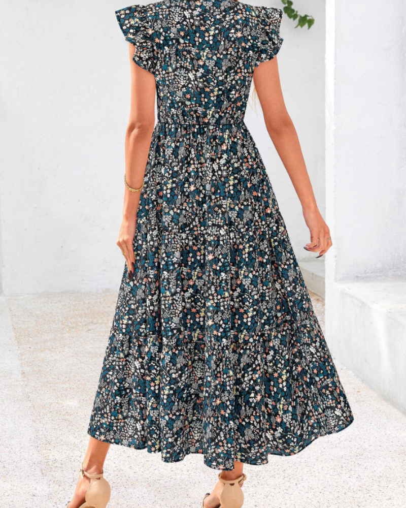 Robe Midi Femme en tissu léger, col V, coupe fluide – Menvelo