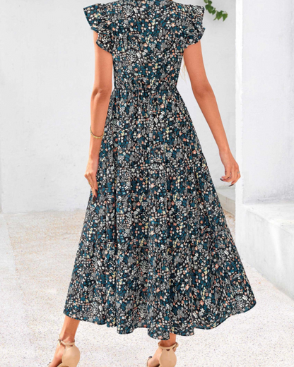 Robe Midi Femme en tissu léger, col V, coupe fluide – Menvelo