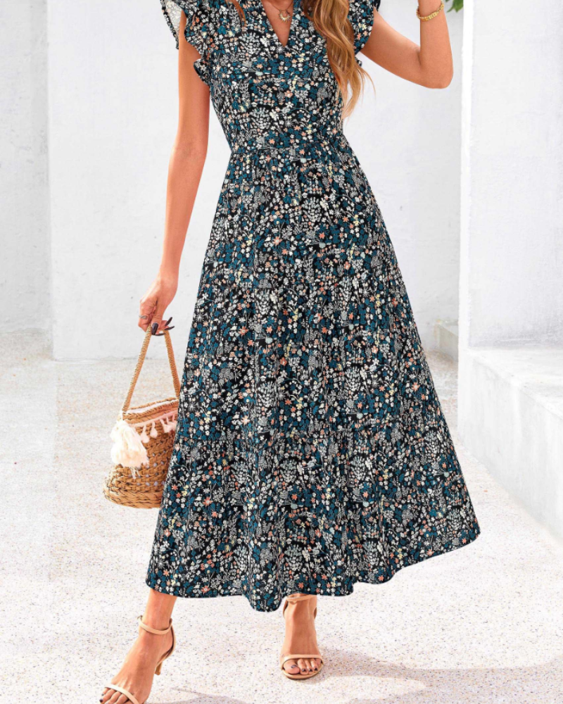 Robe Midi Femme en tissu léger, col V, coupe fluide – Menvelo