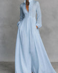 Robe Longue Femme Plissée – Légère Manches Longues Coupe A-Line Ourlet Évasé