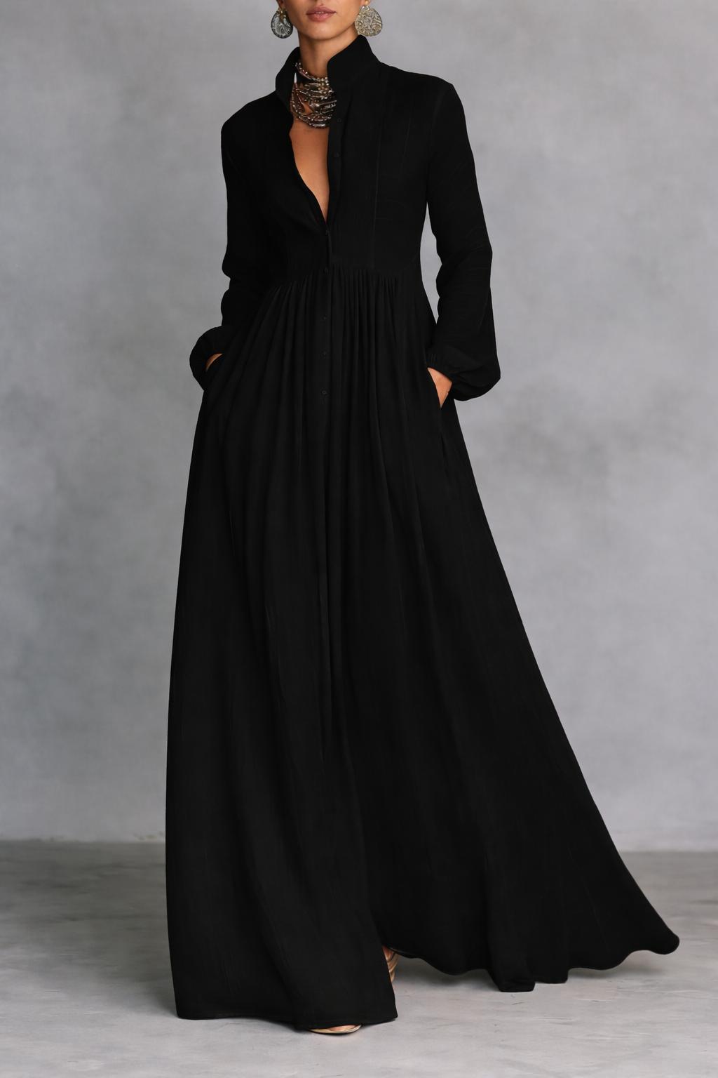 Robe Longue Femme Plissée – Légère Manches Longues Coupe A-Line Ourlet Évasé