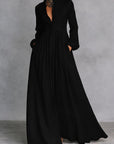 Robe Longue Femme Plissée – Légère Manches Longues Coupe A-Line Ourlet Évasé