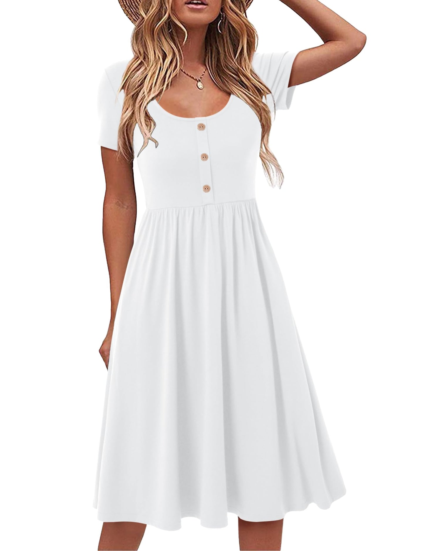 Robe Midi Femme en stretch, col rond, coupe fluide – Menvelo