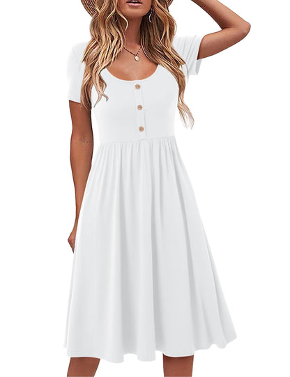 Robe Midi Femme en stretch, col rond, coupe fluide – Menvelo