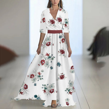 Robe Maxi Fleurie Femme – Col V Taille Ajustée