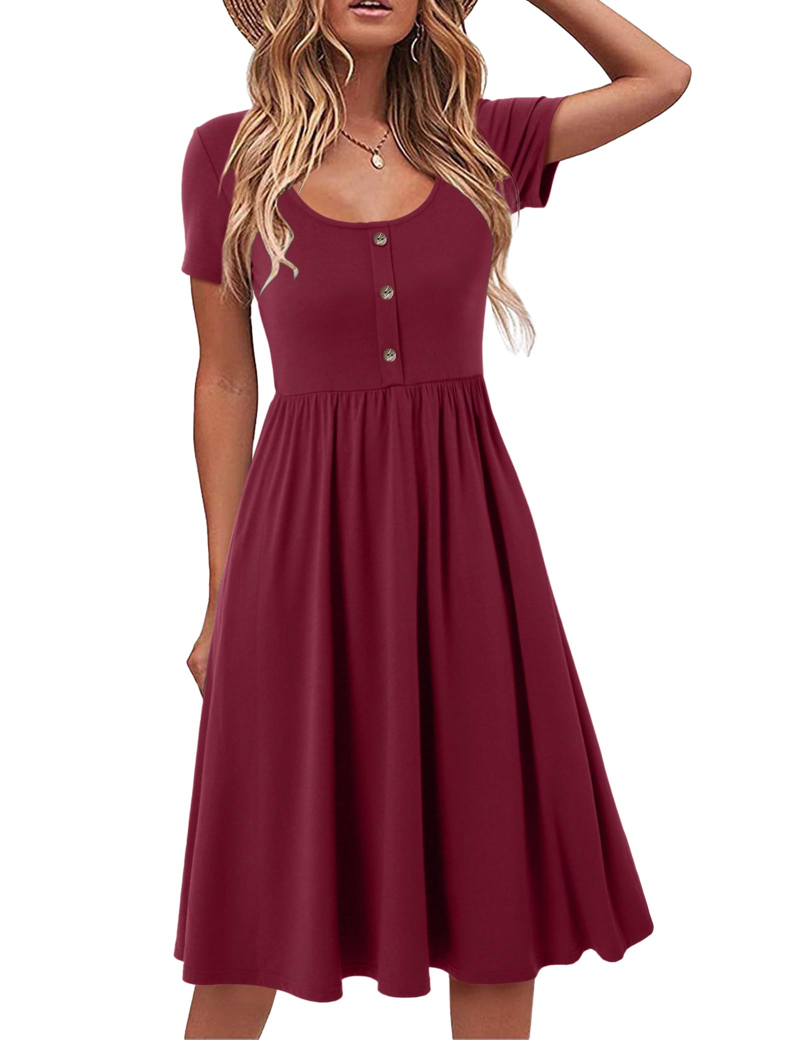 Robe Midi Femme en stretch, col rond, coupe fluide – Menvelo