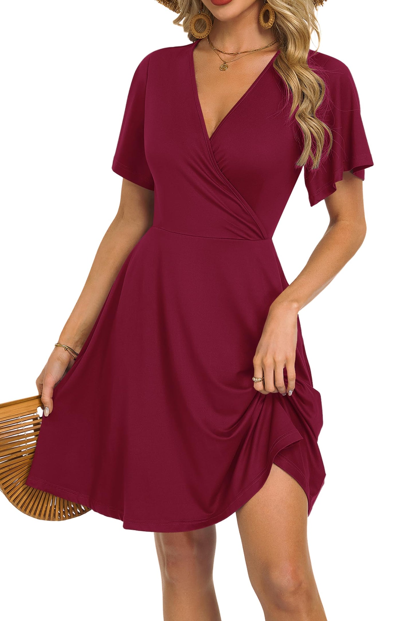 Robe Mini Femme en tissu léger, col V, coupe fluide – Menvelo
