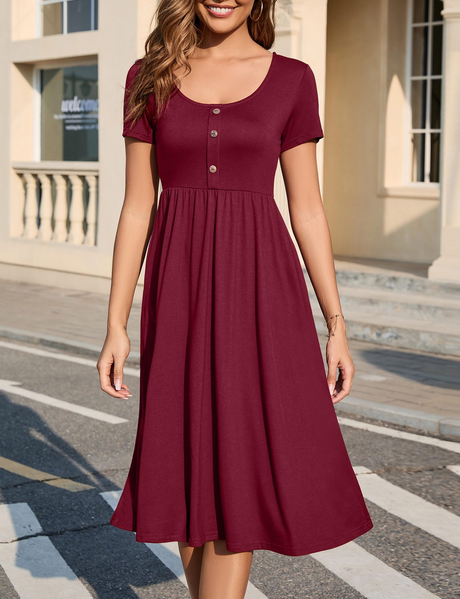 Robe Midi Femme en stretch, col rond, coupe fluide – Menvelo