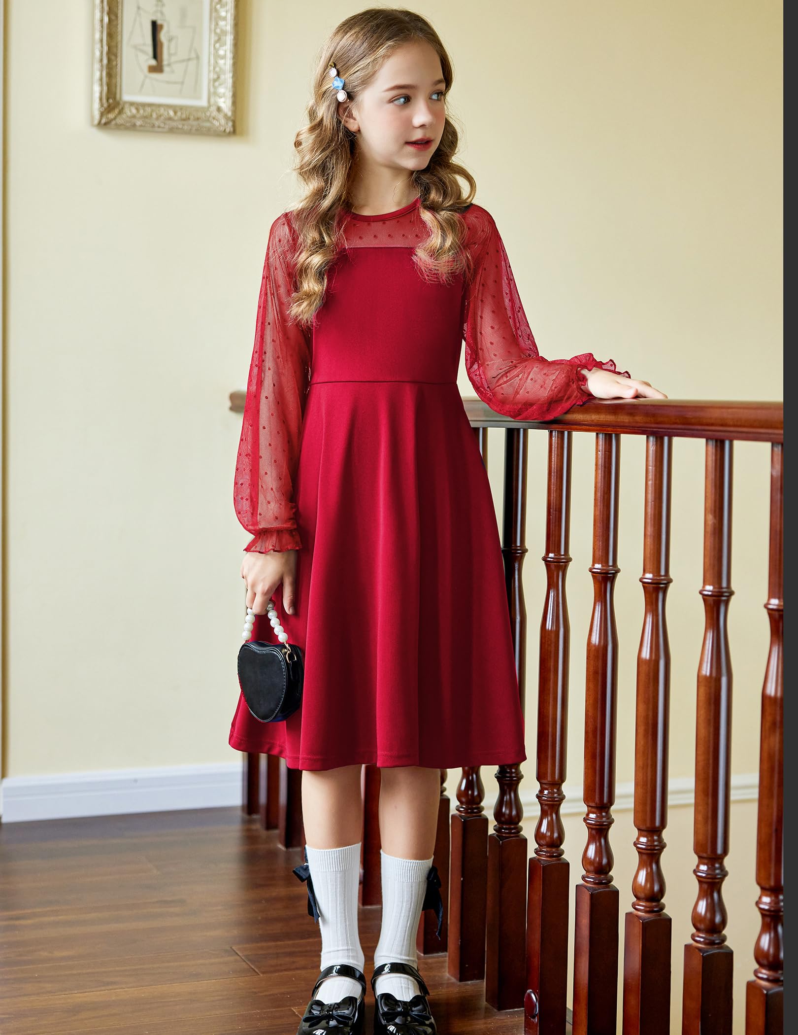 Robe Midi Femme en tissu léger, manches longues, coupe fluide – Menvelo