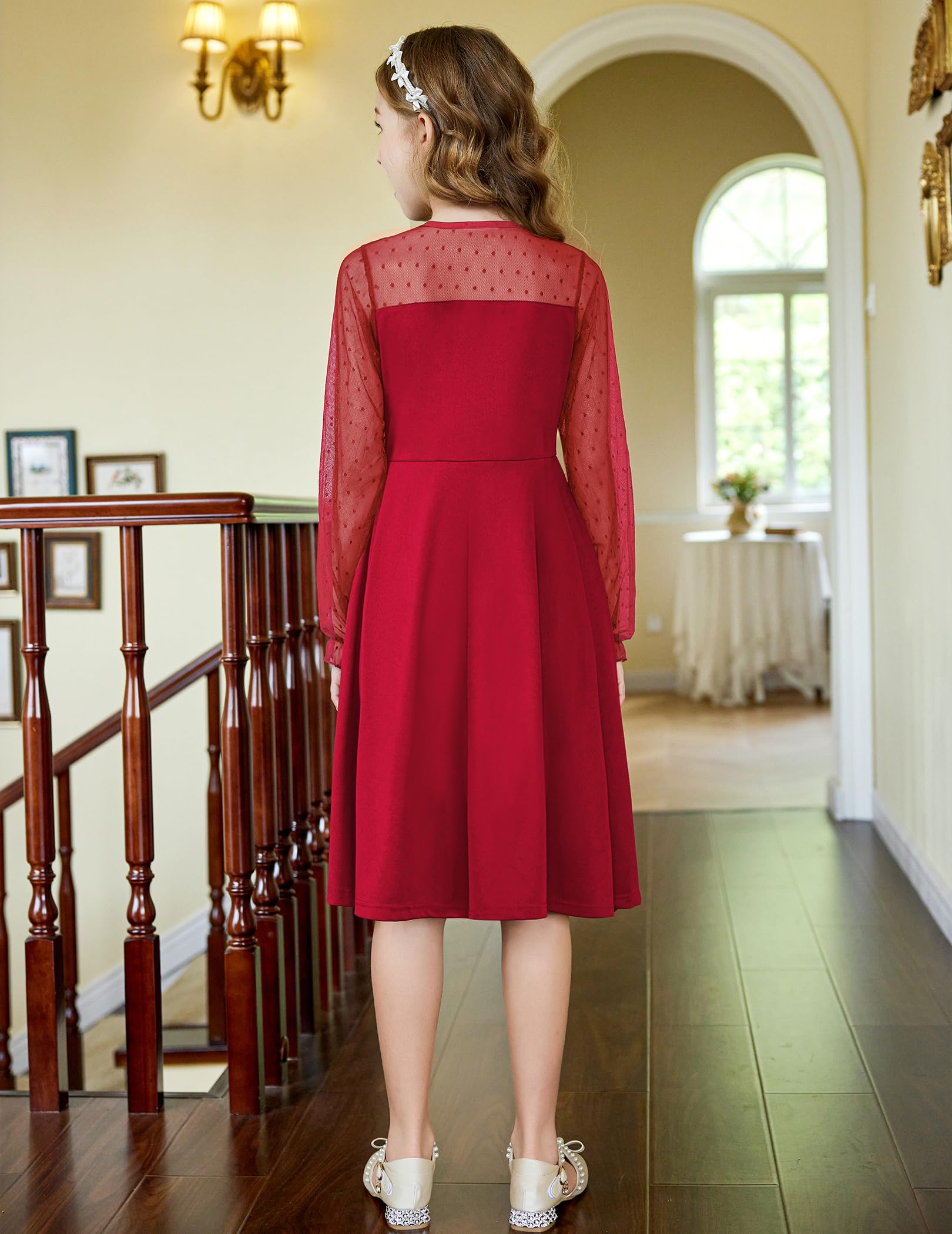 Robe Midi Femme en tissu léger, manches longues, coupe fluide – Menvelo