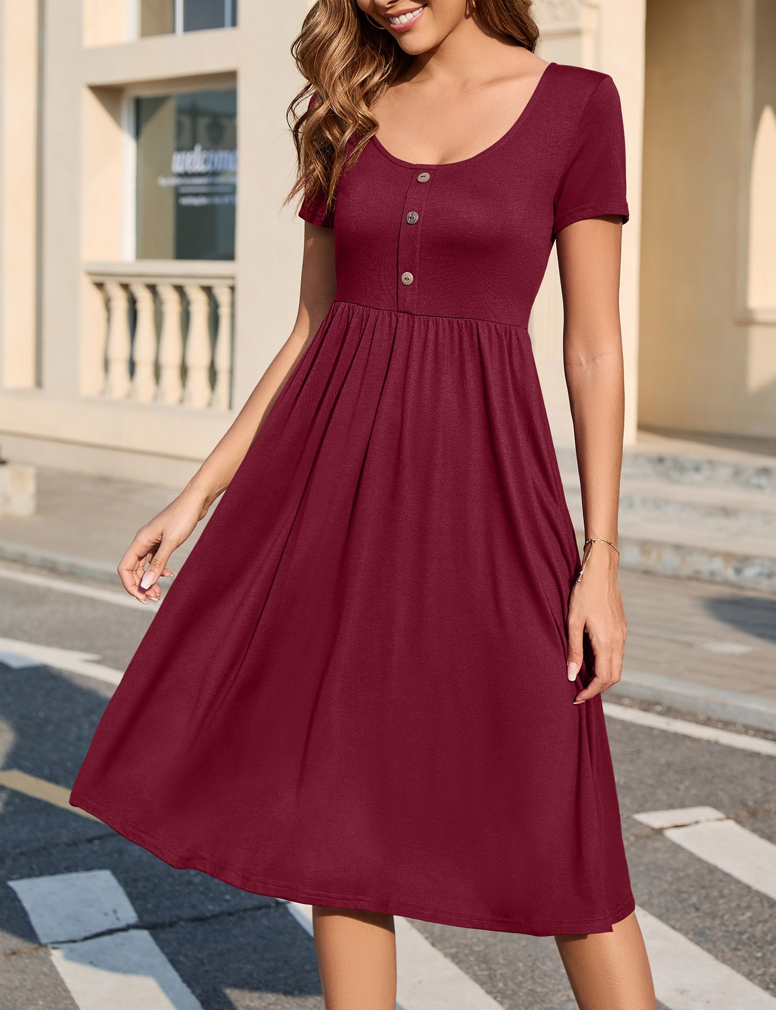 Robe Midi Femme en stretch, col rond, coupe fluide – Menvelo