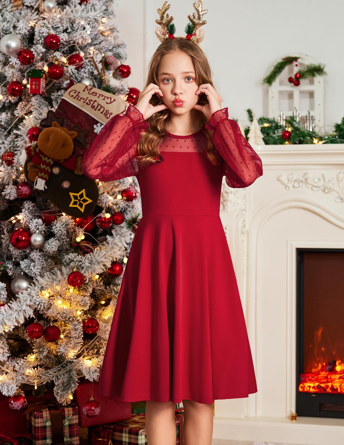 Robe Midi Femme en tissu léger, manches longues, coupe fluide – Menvelo