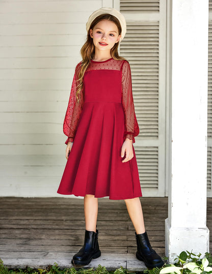 Robe Midi Femme en tissu léger, manches longues, coupe fluide – Menvelo