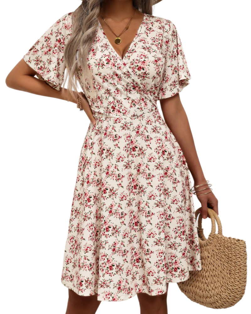 Robe Midi Femme en tissu léger, col V, coupe fluide – Menvelo