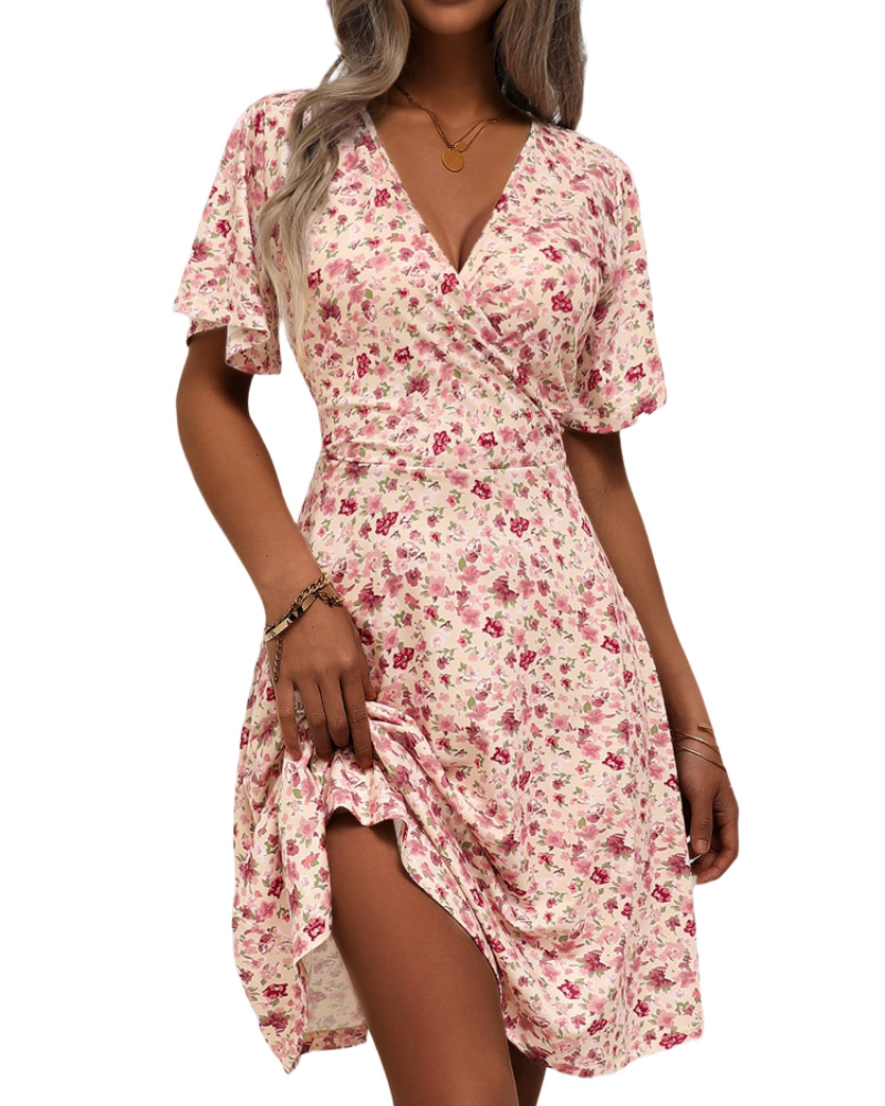 Robe Midi Femme en tissu léger, col V, coupe fluide – Menvelo