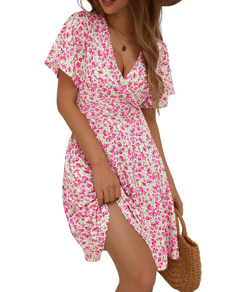 Robe Midi Femme en tissu léger, col V, coupe fluide – Menvelo