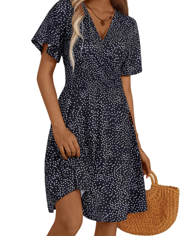 Robe Midi Femme en tissu léger, col V, coupe fluide – Menvelo