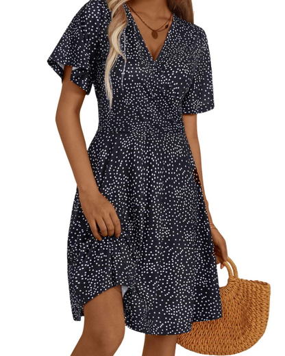 Robe Midi Femme en tissu léger, col V, coupe fluide – Menvelo