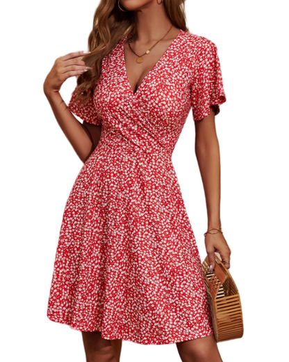 Robe Midi Femme en tissu léger, col V, coupe fluide – Menvelo