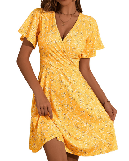 Robe Midi Femme en tissu léger, col V, coupe fluide – Menvelo