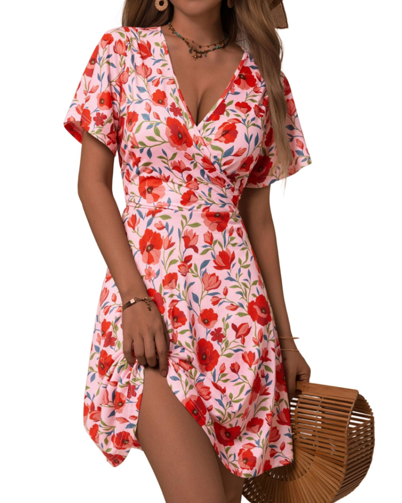 Robe Midi Femme en tissu léger, col V, coupe fluide – Menvelo
