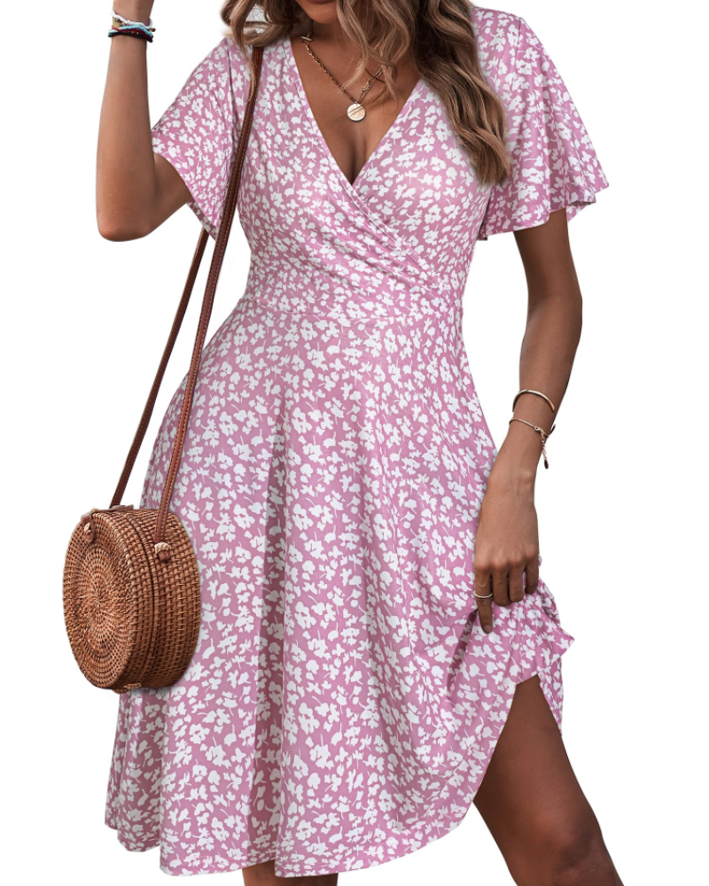Robe Midi Femme en tissu léger, col V, coupe fluide – Menvelo