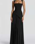 Robe Maxi Femme Noire Col Halter – Fente Haute Jupe Plissée