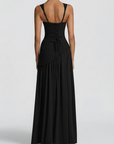 Robe Maxi Femme Noire Col Halter – Fente Haute Jupe Plissée