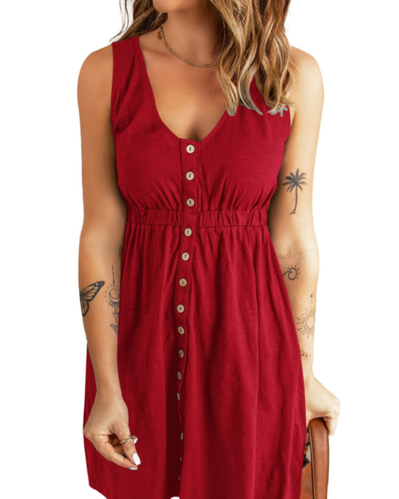 Robe Mini Femme en tissu léger, col V, coupe fluide – Menvelo