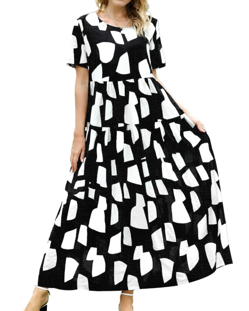 Rina Robe Maxi Femme – Robe Bohème Fleurie Coton Col Rond & Poches Été