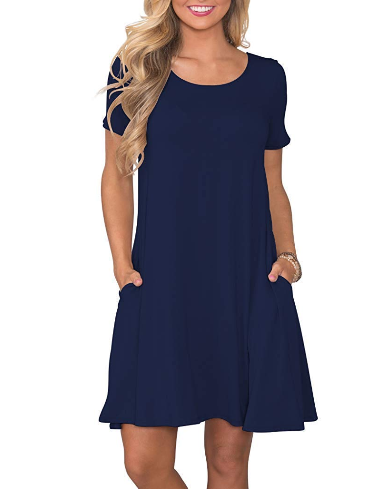 Robe Mini Femme en tissu léger, col rond, coupe fluide – Menvelo