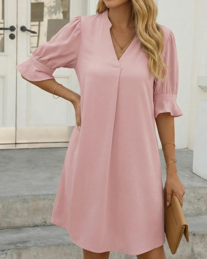 Robe Midi Femme en tissu léger, col V, coupe ample – Menvelo