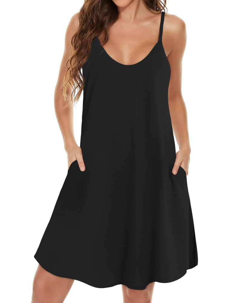 Robe Midi Femme en tissu léger, col V, coupe fluide – Menvelo