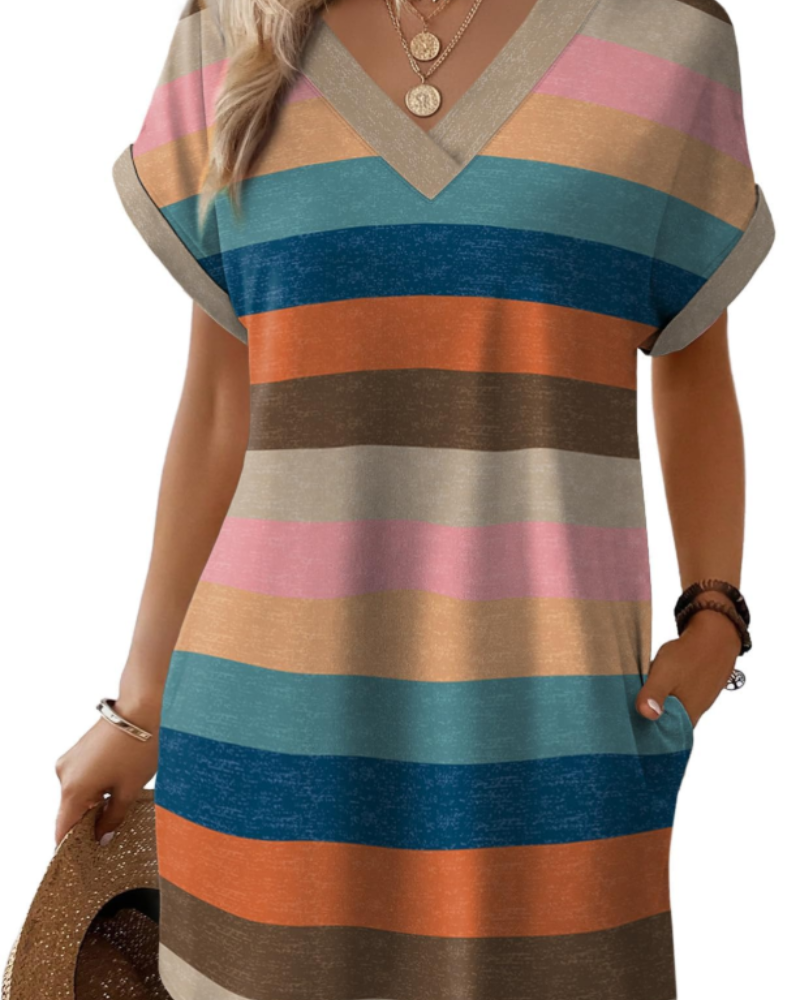 Robe Midi Femme en tissu léger, col V, coupe ample – Menvelo
