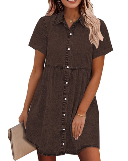 Robe Midi Femme en denim, à volants, coupe confortable – Menvelo