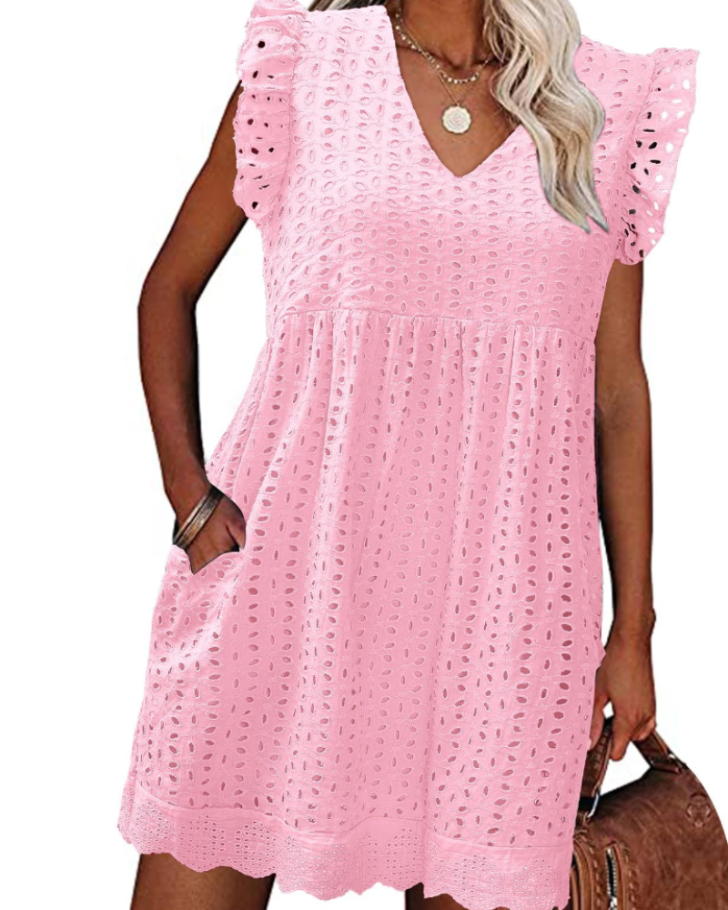 Robe Mini Femme en coton, col V, coupe fluide – Menvelo