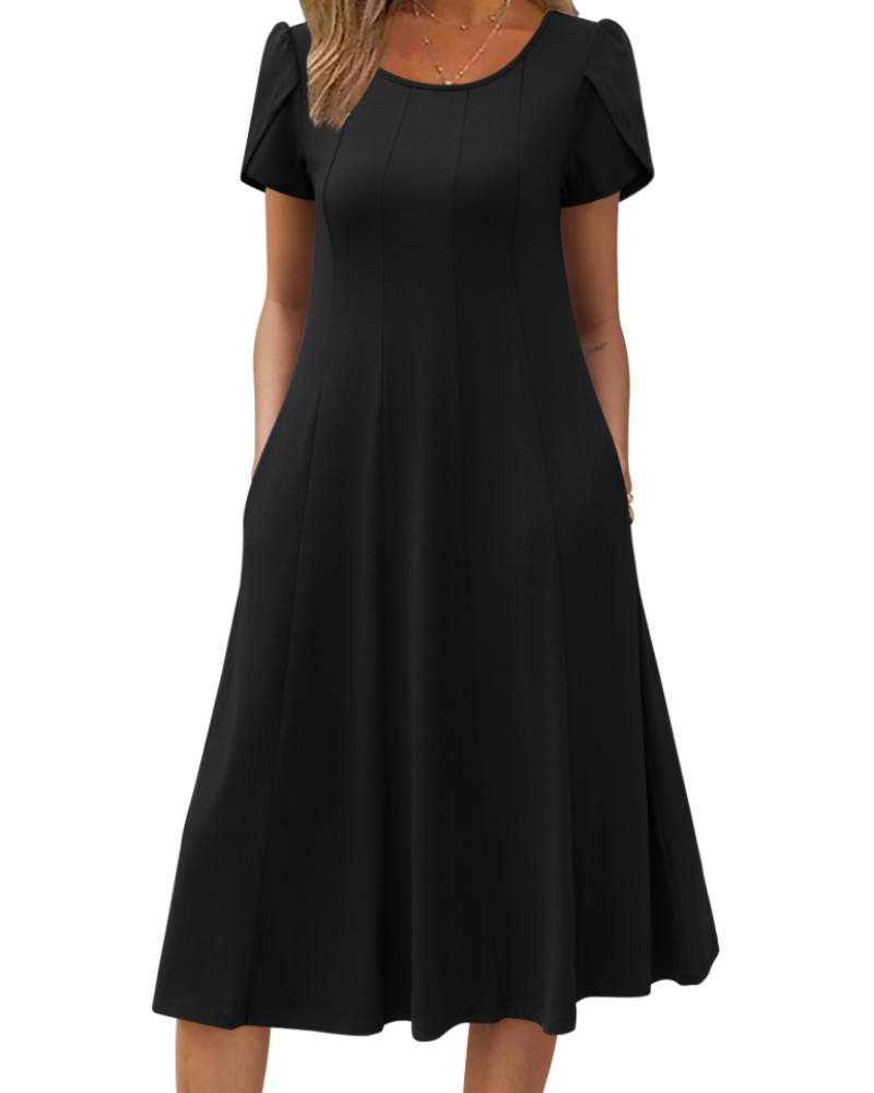 Robe Midi Femme en tissu léger, avec poches, coupe ample – Menvelo