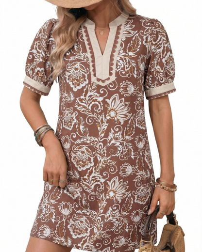 Robe Midi Femme en tissu léger, col V, coupe fluide – Menvelo