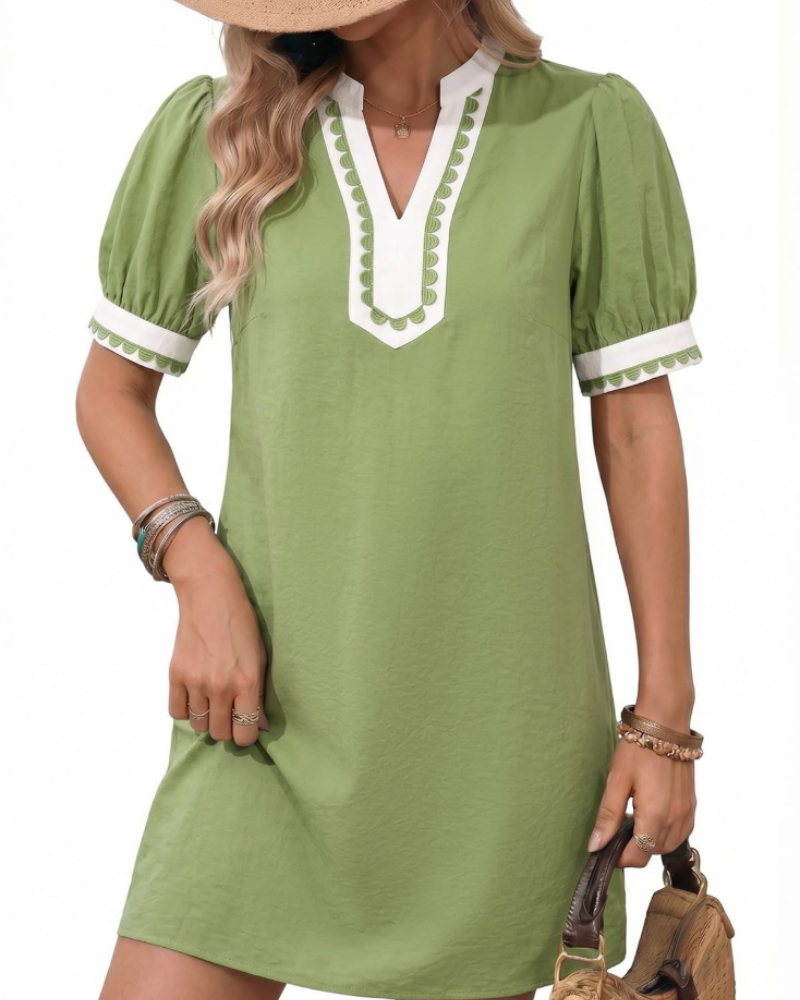 Robe Midi Femme en tissu léger, col V, coupe fluide – Menvelo
