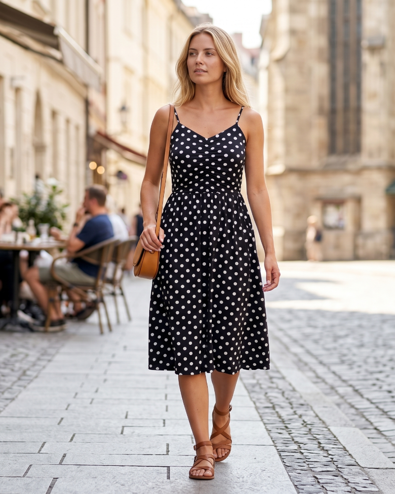 Robe Midi Femme en tissu léger, sans manches, coupe fluide – Menvelo