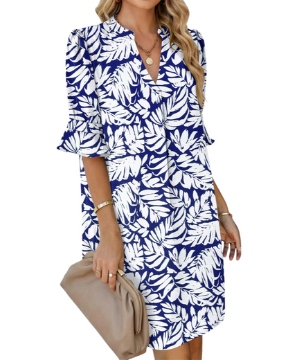 Robe Midi Femme en tissu léger, col V, coupe fluide – Menvelo