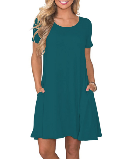 Robe Mini Femme en tissu léger, col rond, coupe fluide – Menvelo