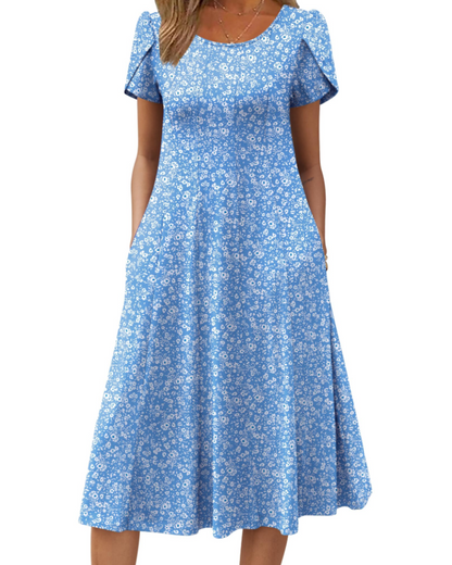 Robe Midi Femme en tissu léger, avec poches, coupe ample – Menvelo