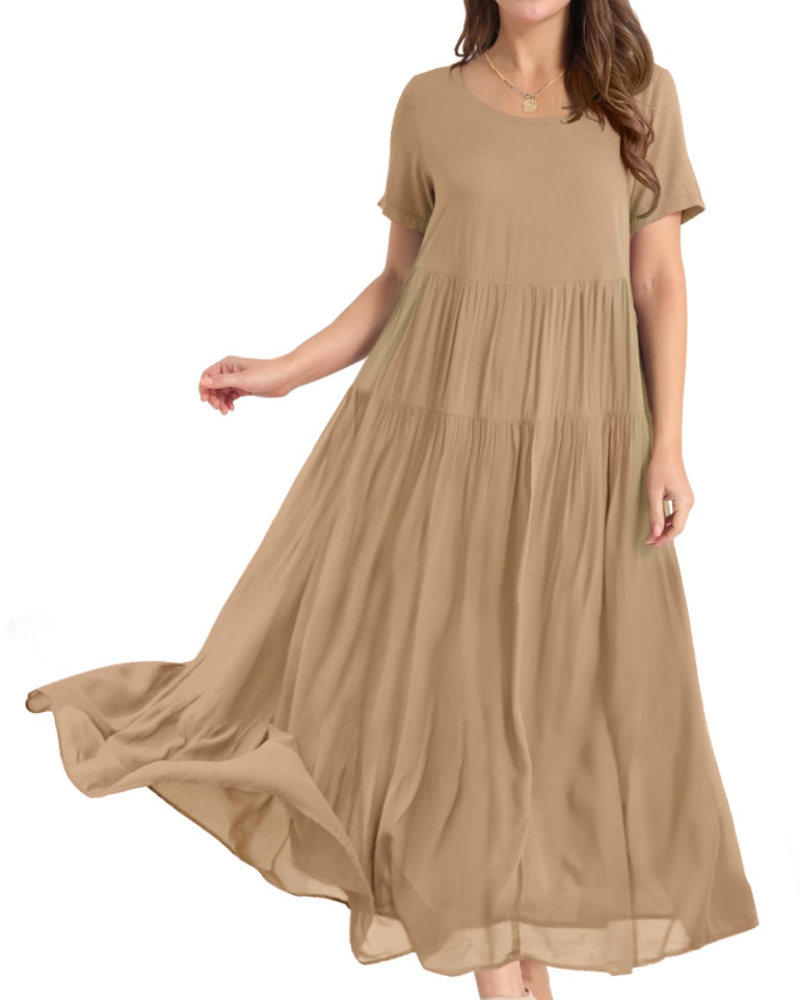 Rina Robe Maxi Femme – Robe Bohème Fleurie Coton Col Rond & Poches Été